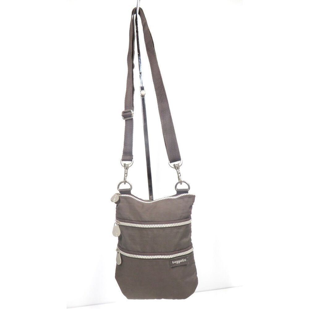 Baggallini BROWN Three Zip Nylon Crossbody Shoulder Bag Organizer